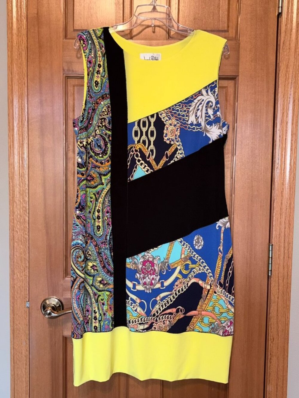 Joseph Ribkoff Yellow Sleeveless Art Print Colorblock Dress Size 16